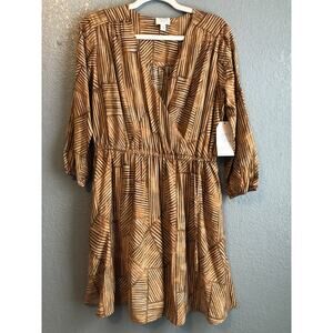 Time & Tru Womens Wrap Dress Small Mini Brown White Striped Boho Cottage Y2K